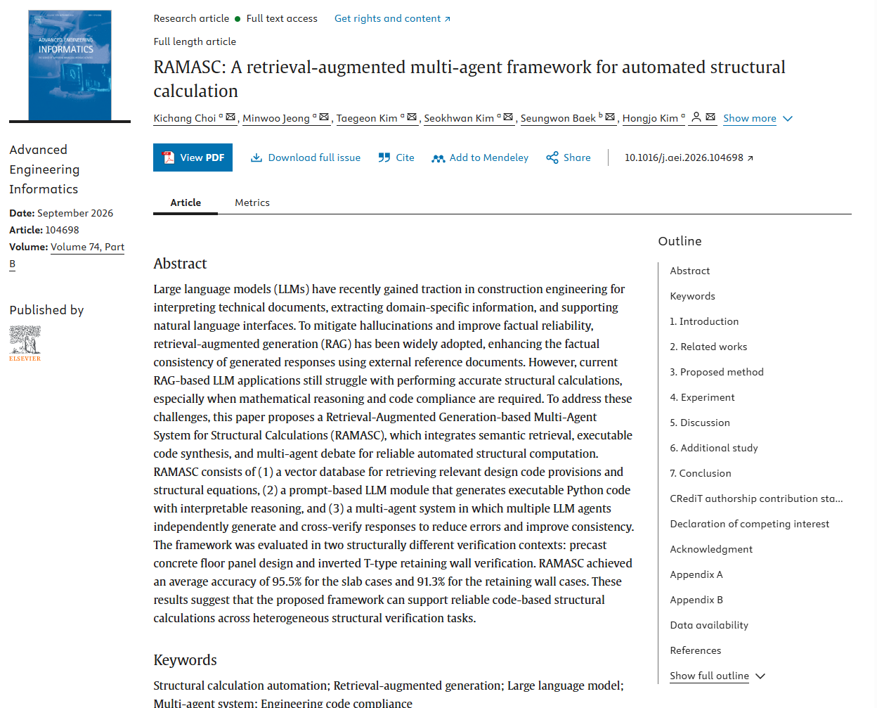 RAMASC: A retrieval-augmented multi-agent framework for automated structural calculation